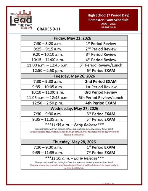 9-11 Sem exam schedule